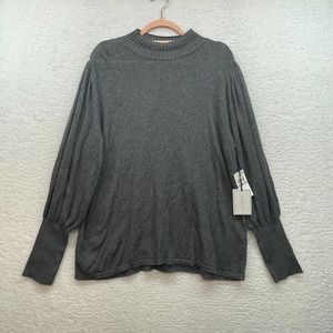 1 State Sweater Womens 1X Gray Ribbed V Neck Pullover Knit Cozy Cabincore Fall